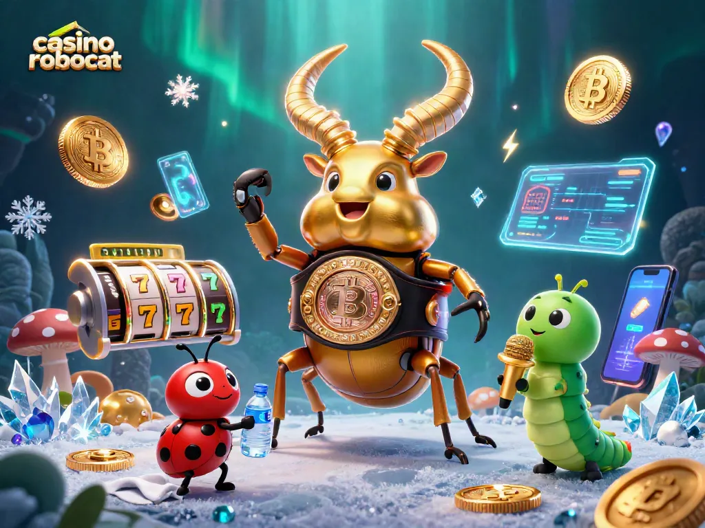 Engage in thrilling games at casino robocat with vibrant 3D characters and dynamic neon elements.